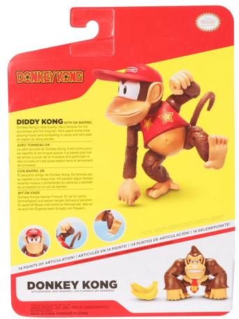 Nintendo 4 inch Diddy Kong Action Figure with Iconic Donkey Kong Barrel Accessory