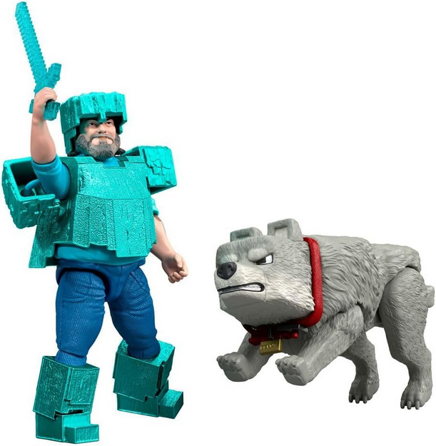 Mattel Minecraft 4-inch A Minecraft Movie Steve in Diamond Armor with Man's Best Wolf Dennis
