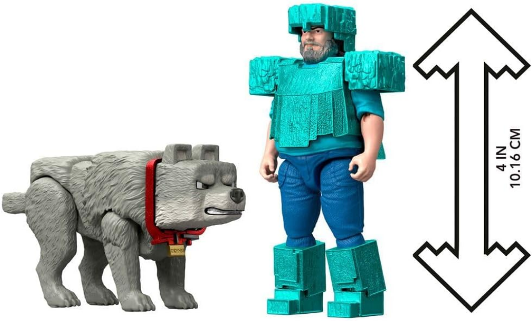 Mattel Minecraft 4-inch A Minecraft Movie Steve in Diamond Armor with Man's Best Wolf Dennis
