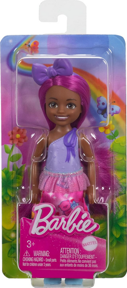 Barbie Royal Chelsea Doll with Pink Hair and Purple Bow Headband, Colorful Printed Skirt