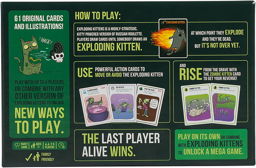 Exploding Kittens Zombie Kittens 2-5 Players - Ages 7+ - 15 Minutes to Play - High Stakes Zombie Card Game - Party Game, Family Game Night, Kid and Adult Card Game
