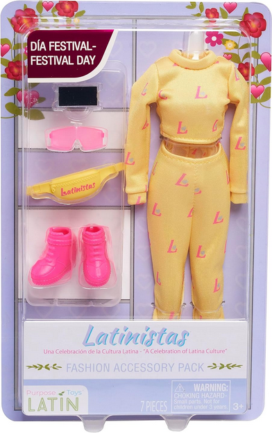 Latinistas Fashion Pack “Festival Day” 7 Piece Outfit and Accessories for 11.5-inch Tall Latinistas Dolls