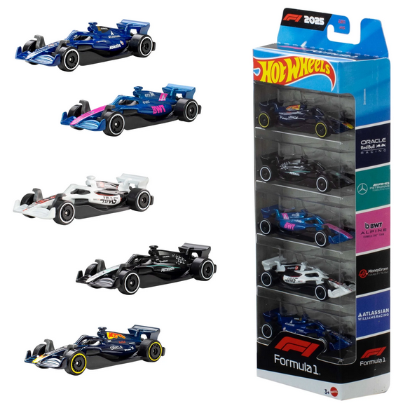Hot Wheels No.2 Formula 1® 5-Pack, Set of 5 Die-Cast Toy F1® Cars in 1:64 Scale