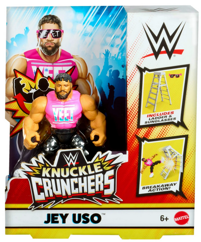 WWE Knuckle Crunchers Jey Uso Action Figure & Accessories, Bone-Crunching Sounds, 3.25-inch