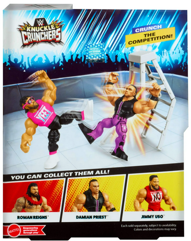 WWE Knuckle Crunchers Jey Uso Action Figure & Accessories, Bone-Crunching Sounds, 3.25-inch