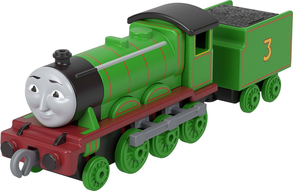 Thomas & Friends Henry Engine & Cargo Car by Fisher-Price Train, Large Push-Along Die-Cast from The Classic & All Engines Go Series, for Preschoolers