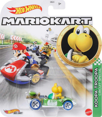 Hot Wheels Mario Kart Characters and Karts as 1:64 Die-Cast Cars, Koopa Troopa/Circuit Special Vehicle