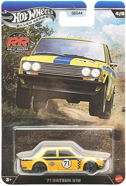 Hot Wheels Silver Series Rally Racers '71 Datsun 510 [Yellow] 4/5, 1:64 Scale Diecast Toy Vehicle