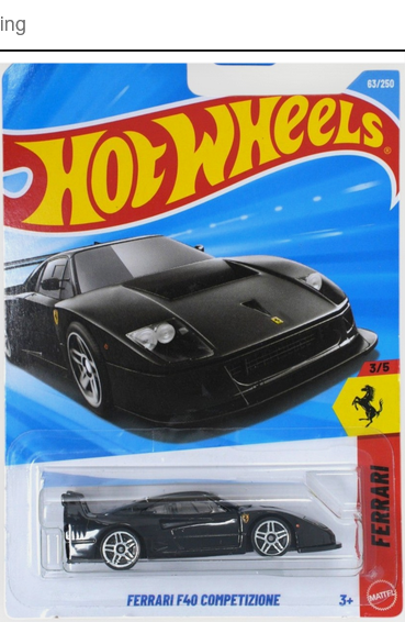 Hot Wheels Ferrari F40 Competizione Black 63/250 Ferrari 3/5