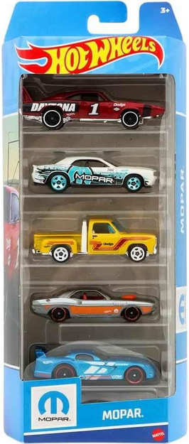 Hot Wheels Mopar 5 Pack, 1:64 Scale, '08 Challenger SRT8, '70 Hemi Challenger, Viper GTS-R, Li'l Red Express Truck, '69 Charger Daytona