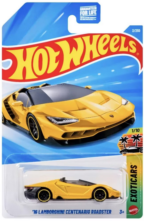 Hot Wheels 2016 Lamborghini Centenario Roadster Exoticars Yellow 2/250 Exoticars 1/10