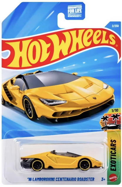 Hot Wheels 2016 Lamborghini Centenario Roadster Exoticars Yellow 2/250 Exoticars 1/10