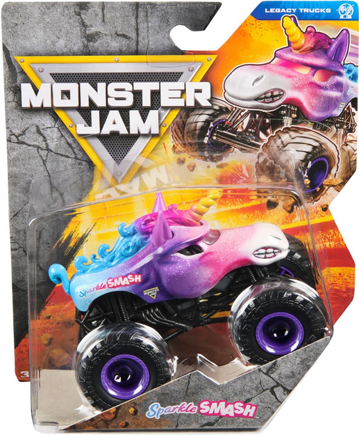 Monster Jam, Official Sparkle Smash Monster Truck, Die-Cast Vehicle, 1:64 Scale, Kids Toys for Boys Ages 3 and up