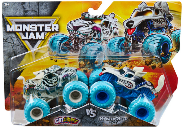 Monster Jam, CATastrophe Vs. Husky Die-Cast Monster Trucks, 1:64 Scale, Kids Toys for Boys Ages 3 and up