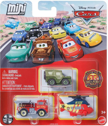 Disney / Pixar Cars Die Cast Metal Mini Racers Sarge, Red & Rotor Turbosky Car 3-Pack