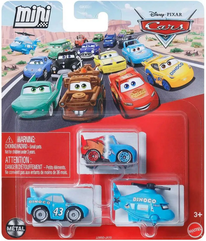 Disney / Pixar Cars Die Cast Metal Mini Racers Transforming Lighting McQueen, Rotor Turbosky & Strip Weathers AKA "The King" Car 3-Pack