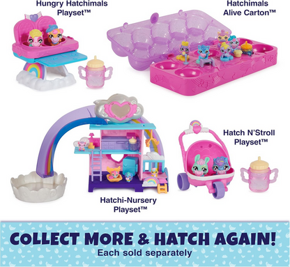 Hatchimals Alive, Hungry Hatchimals Playset with Highchair Toy and 2 Mini Figures in Self-Hatching Eggs, Kids Toys for Girls and Boys Ages 3 and up