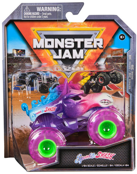 Monster Jam, Official Sparkle Smash Monster Truck, Die-Cast Vehicle, 1:64 Scale, Kids Toys for Boys Ages 3 and up