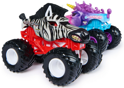 Monster Jam, Sparkle Smash Vs. Racing Stripes Die-Cast Monster Trucks, 1:64 Scale, Kids Toys for Boys Ages 3 and up