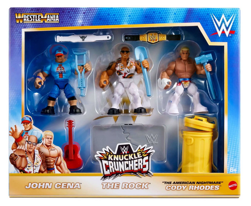 WWE Wrestling WrestleMania Knuckle Crunchers John Cena, The Rock & Cody Rhodes Action Figure Set