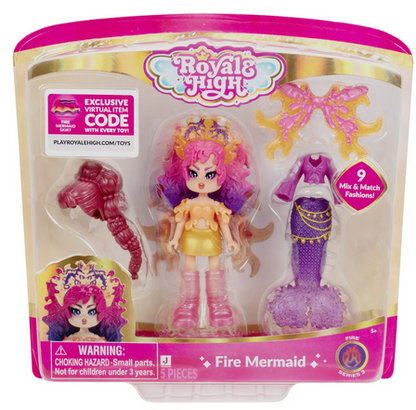 Royale High 3 inch Fire Mermaid Fashion Doll - 1 Figure with 9 Fashion Accessories