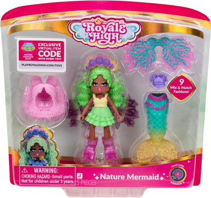 Royale High 3” Nature Mermaid Fashion Doll - 1 Figure with 9 Fashion Accessories - Virtual Item Code Included - Series 3 - Ages 5+