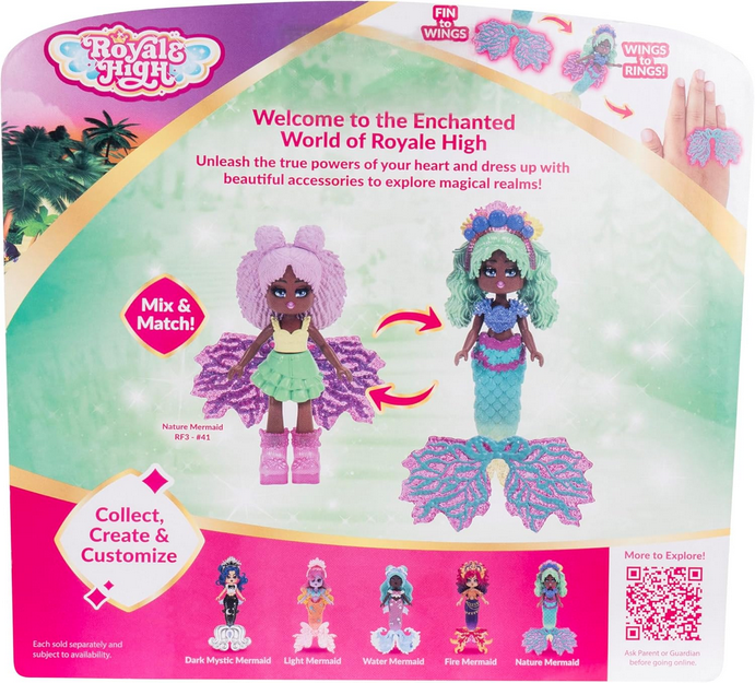 Royale High 3” Nature Mermaid Fashion Doll - 1 Figure with 9 Fashion Accessories - Virtual Item Code Included - Series 3 - Ages 5+