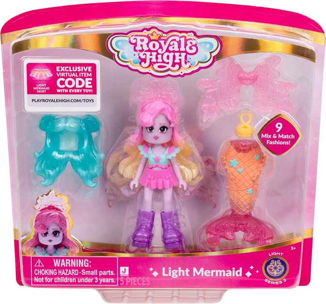 Royale High 3” Light Mermaid Fashion Doll - 1 Figure with 9 Fashion Accessories - Virtual Item Code Included - Series 3 - Ages 5+