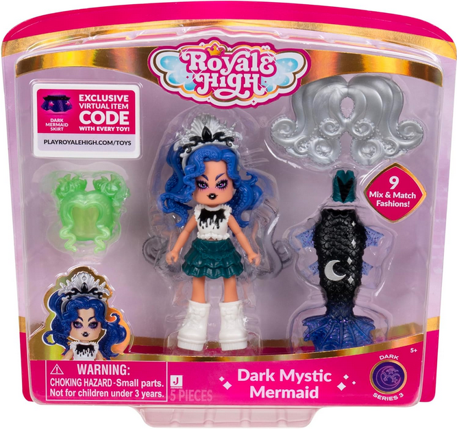 Royale High 3” Dark Mystic Mermaid Fashion Doll - 1 Figure with 9 Fashion Accessories - Virtual Item Code Included - Series 3 - Ages 5+