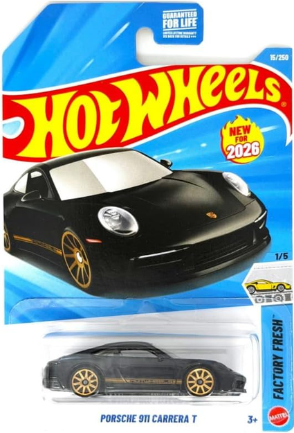 Hot Wheels Porsche 911 Carrera T [Black & Gold] Factory Fresh 1/5, 15/250 1:64 Scale Diecast