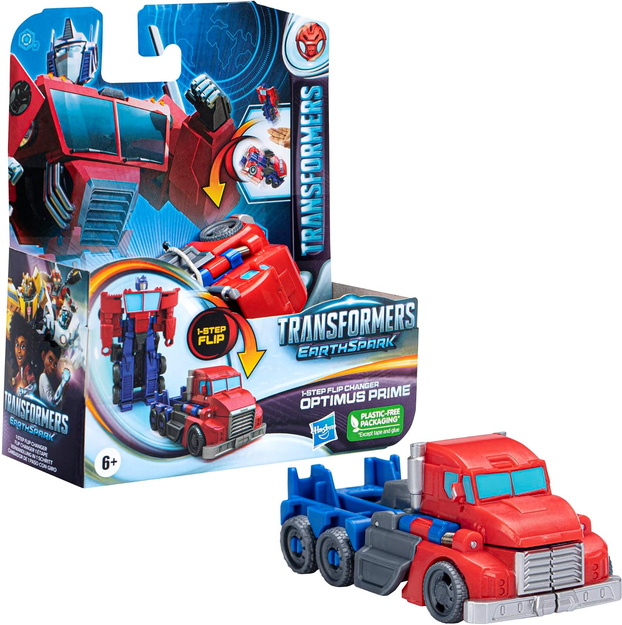 Transformers Toy EarthSpark 1-Step Flip Changer Optimus Prime Action Figure (10 cm), Robot Toy, from 6 Years