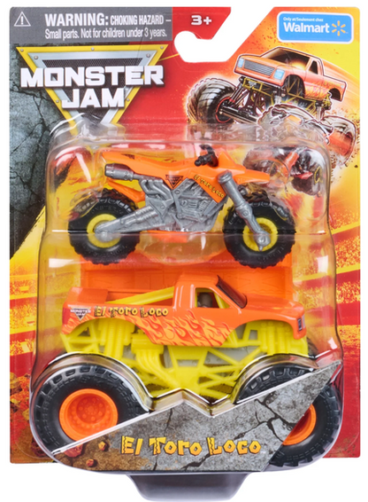Monster Jam El Toro Loco Monster Truck and Dirt Bike Vehicle 2-Pack, 1:64 Scale