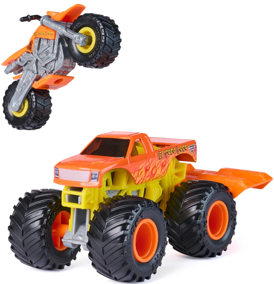 Monster Jam El Toro Loco Monster Truck and Dirt Bike Vehicle 2-Pack, 1:64 Scale