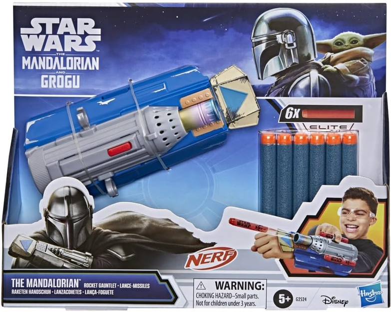 STAR WARS NERF The Mandalorian Rocket Gauntlet, Blaster with 6 NERF Elite Darts, Use with a Costume for Kids, Toys for Boys & Girls Ages 5+ | 6 NERF Elite Darts, Use with Costume, Toys for Boys & Girls