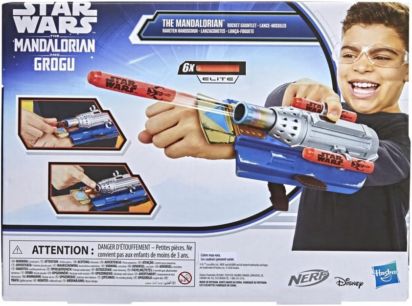 STAR WARS NERF The Mandalorian Rocket Gauntlet, Blaster with 6 NERF Elite Darts, Use with a Costume for Kids, Toys for Boys & Girls Ages 5+ | 6 NERF Elite Darts, Use with Costume, Toys for Boys & Girls