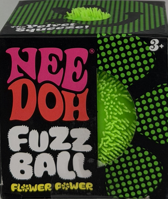 GREEN Needoh FUZZ BALL Flower Power Nee Doh Squish Stress Ball NEE-DOH Fuzzball
