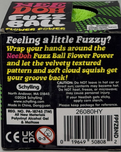 GREEN Needoh FUZZ BALL Flower Power Nee Doh Squish Stress Ball NEE-DOH Fuzzball