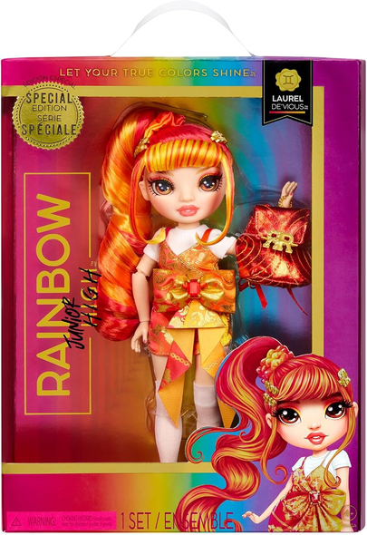 Rainbow High Junior High Special Edition Laurel De’Vious - 9" Red and Orange Posable Fashion Doll with Accessories and Open/Close Soft Backpack. Great Toy Gift for Kids Ages 4-12