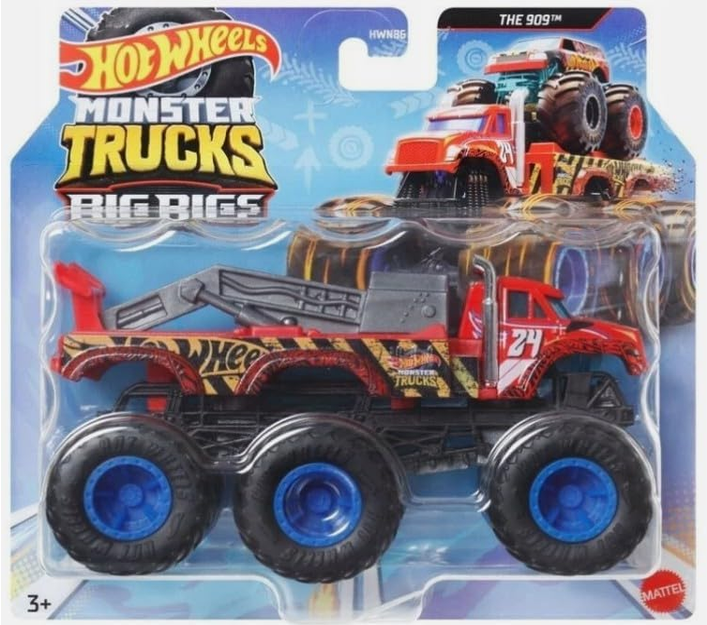 Hot Wheels Monster Trucks Big Rigs The 909 Red 1:64 Scale Trailer Truck with 6 Wheels