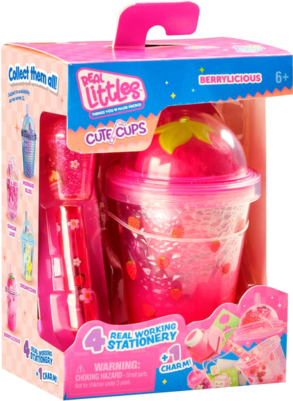 REAL LITTLES Cute Cups, Full of Tiny Surprises, Reveal 4 Cute Tiny Stationery Surprises That Really Work Plus 1 Cute Mini Cup Charm, 4 Cute Cups to Collect - Styles May Vary