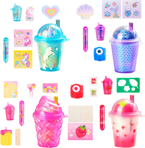 REAL LITTLES Cute Cups, Full of Tiny Surprises, Reveal 4 Cute Tiny Stationery Surprises That Really Work Plus 1 Cute Mini Cup Charm, 4 Cute Cups to Collect - Styles May Vary