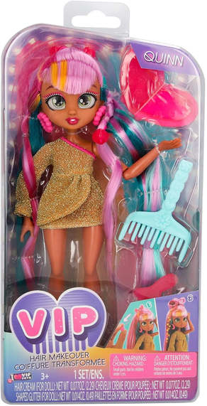 VIP Girls Hair Makeover Quinn Fashion Doll with 11" Colorful Long Styling Hair and 5 Accessories Fashion Toy, Girls and Boys Ages 5 and Up, 10 Inch Doll