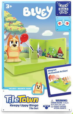 Tile Town Bluey Keepy Uppy Bingo 6-Piece Magnetic Tile Playset, Interactive STEM Magnetic Tiles Toys, Includes Bluey & Bingo Figures, Action Tiles