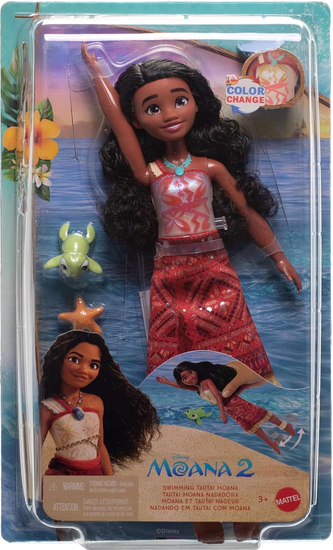Disney Moana 2 Toys, Swimming Tautai Moana Fashion Doll with 2 Accessories, Color-Change Bodice & Kicking Legs