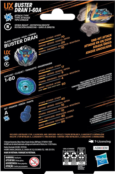 Beyblade X Buster Dran 1-60A UX Starter Pack Set with Attack Type Top and Launcher; Authentic Takara Tomy Battle Tops Games/Toys for Boys and Girls 8+