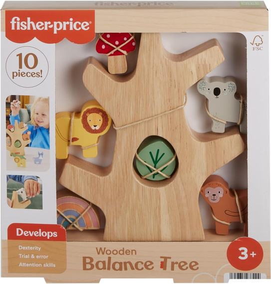 Fisher-Price Preschool Toy Wooden Balance Tree, 10 Wood Pieces for Stacking Developmental Play for Kids Ages 3+ Years