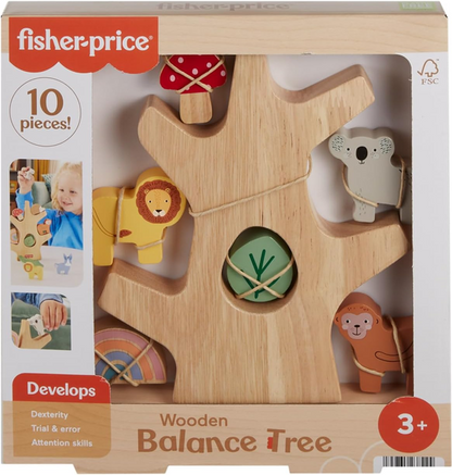 Fisher-Price Preschool Toy Wooden Balance Tree, 10 Wood Pieces for Stacking Developmental Play for Kids Ages 3+ Years