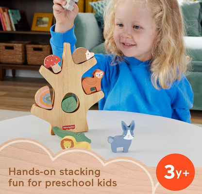 Fisher-Price Preschool Toy Wooden Balance Tree, 10 Wood Pieces for Stacking Developmental Play for Kids Ages 3+ Years