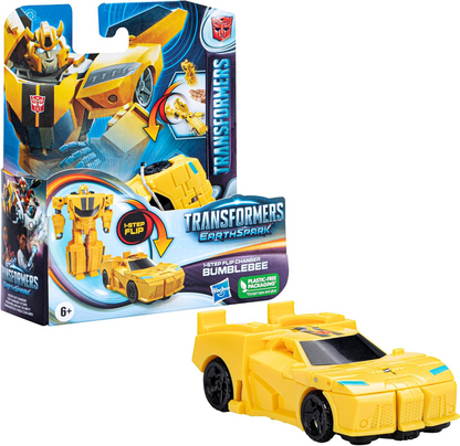 Transformers Toys EarthSpark 1-Step Flip Changer Bumblebee 4-Inch Action Figure, Robot Toys for Ages 6 and Up