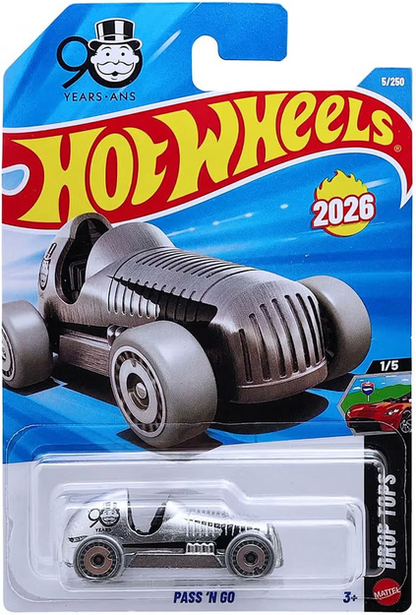 Hot Wheels Pass 'N Go [Silver] Drop Tops 1/5, 5/250 New for 2026! 1:64 Scale Diecast Toy Vehicle
